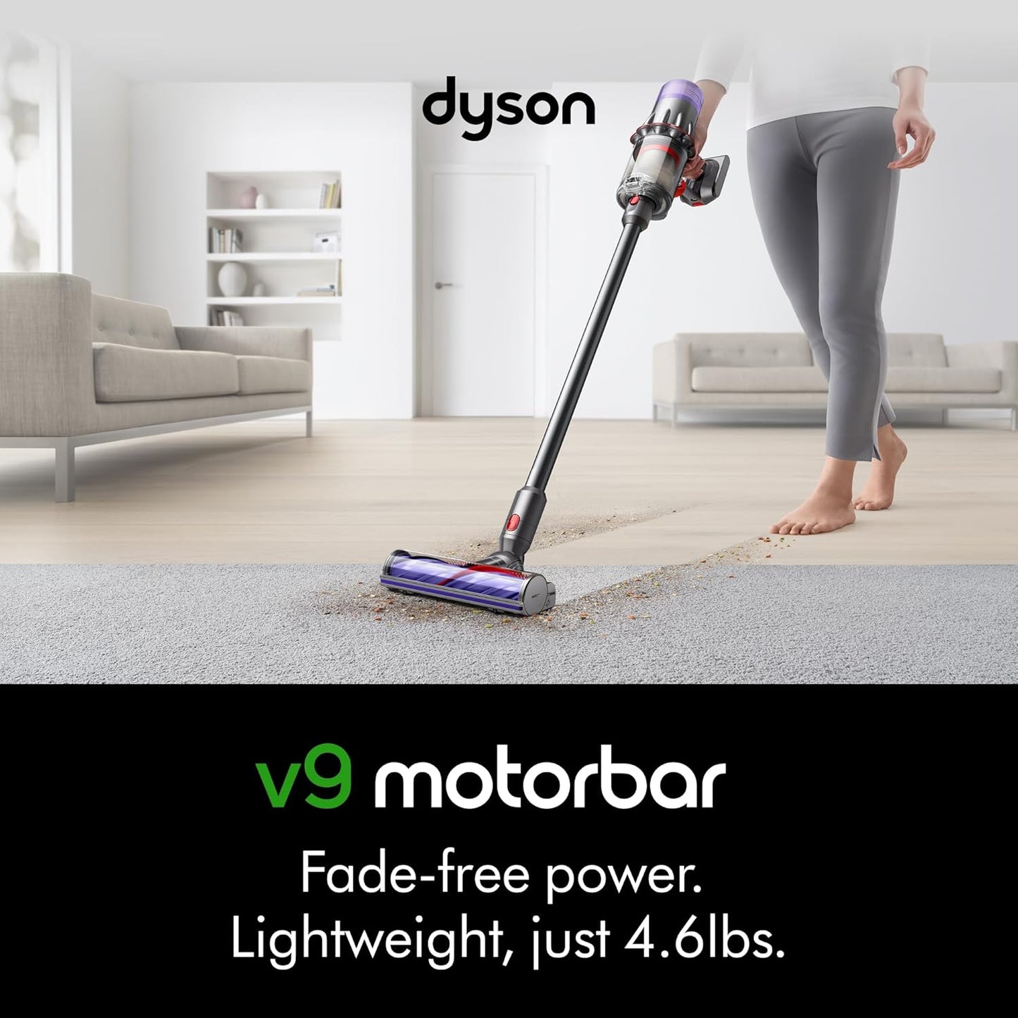 Dyson V9 Motorbar Cordless Vacuum, Cleans Hard Floors and Carpets, Detangles, Converts to Handheld, 100AW, 3 Power Modes, Up to 40 Minutes¹